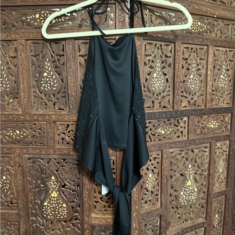 Glam Black Sparkle Crop Top - Picture 2 of 4